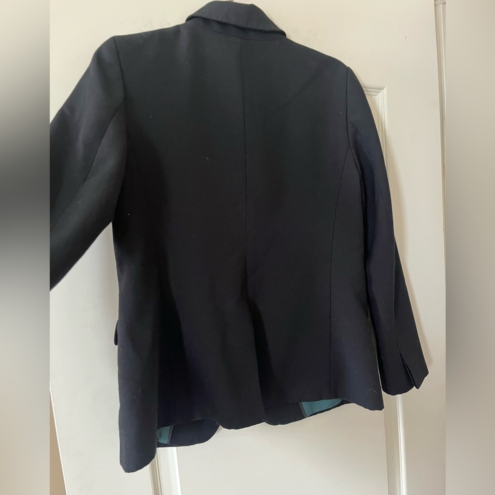 Loft Black Blazer Suit Jacket One Button Closure with Teal Lining Size 8 Petite - Picture 3 of 15